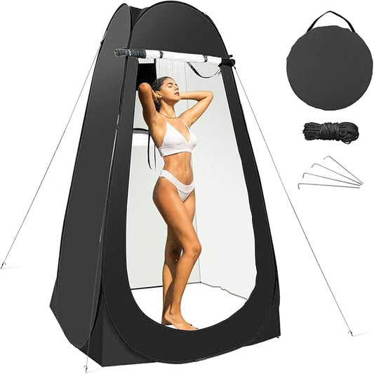 Taeku Pop Up Shower Tent, Large Privacy Dressing Room, Portable Sun Shade Canopy Outdoor Rain Shelters for Outdoor Shower, Toilet, and Changing Room (Black)