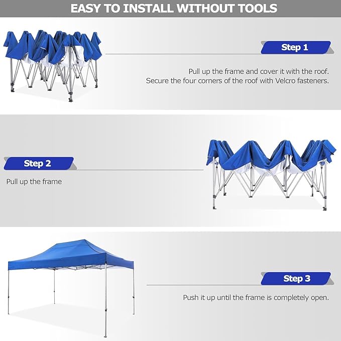 COBIZI 10x15 FT Heavy Duty Pop up Canopy Tent with 4 sidewalls Commercial Outdoor Canopy Wedding Party Tents for Wedding All Season Wind & Waterproof Gazebo with Carry Bag, Blue(Frame Thickened)