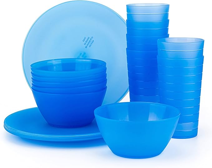 Plastic Dinnerware set, Unbreakable and Reusable Plastic Plate, Bowl and Tumbler | set of 18 Blue