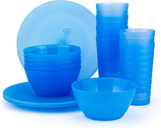 Plastic Dinnerware set, Unbreakable and Reusable Plastic Plate, Bowl and Tumbler | set of 18 Blue