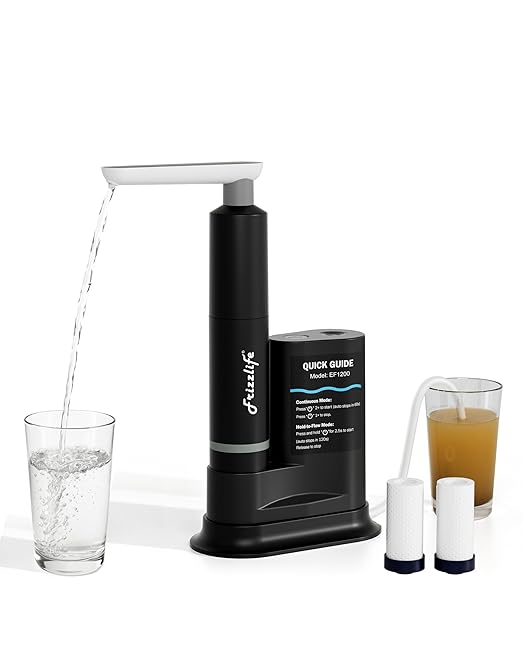 Frizzlife Electric Water Filter Camping, 0.01μm Ultrafiltration 7-Stage Portable Water Filter, Rechargeable Water Purifier for Camping, Survival, Backpacking,Hiking & Emergency,3pcs Pre-Filters,EF1200