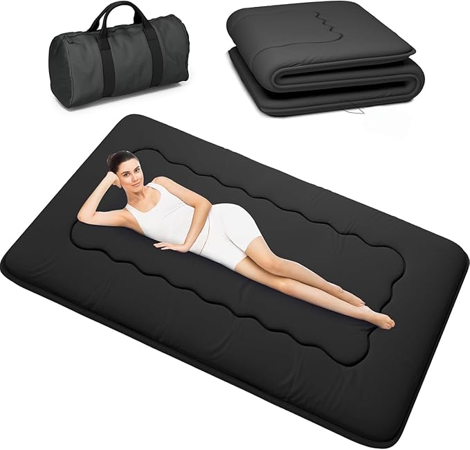 Japanese Futon Mattress, Foldable Tatami Mat Portable Dormitory Sleeping Pad with Bag & Strap, Floor Thicken Sleeping Roll up Camping Mattress (Black WS1, 60"X80")
