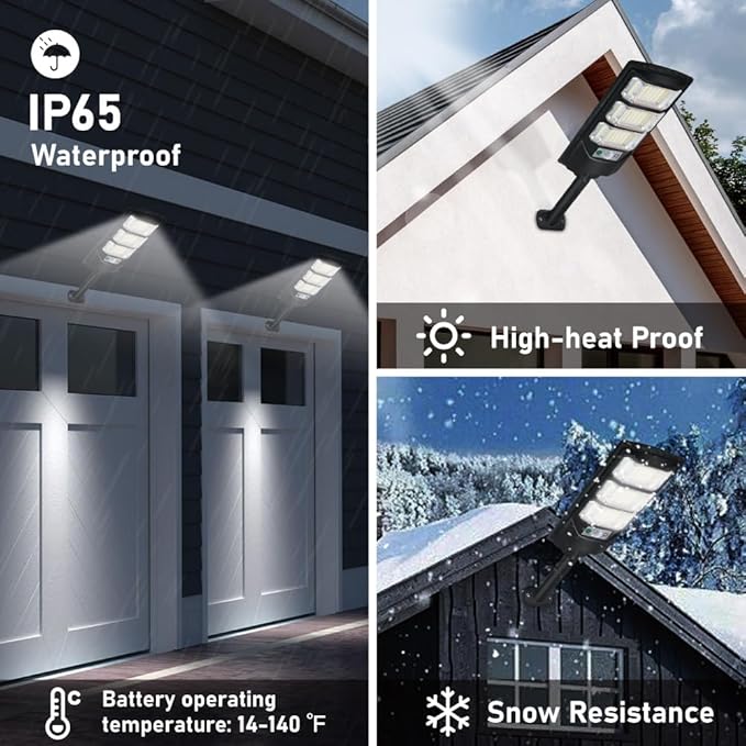 Solar Outdoor Light 2 Pack, 144 LED 6500K Dusk to Dawn Solar Powered Street Light IP65 Waterproof Motion Sensor Security Flood Light with Remote Control Smart Light for Patio Barn Yard Garage