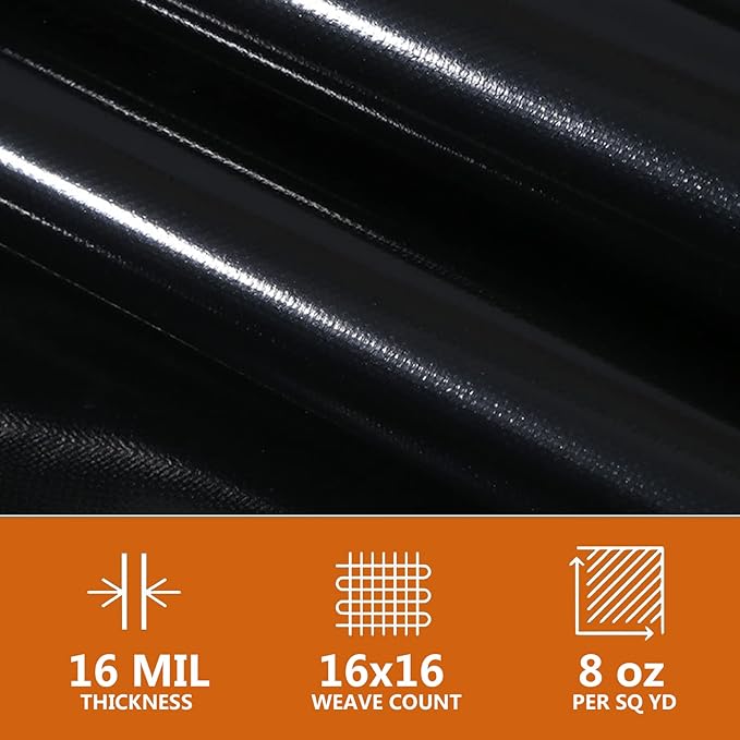 Tarps Heavy Duty Waterproof 6x6ft,TEZONG Black Poly Tarp 16MIL Multipurpose Tarpaulin Outdoor Cover for Emergency Rain,Patio Furniture,Roof,Camping,Car,Pool