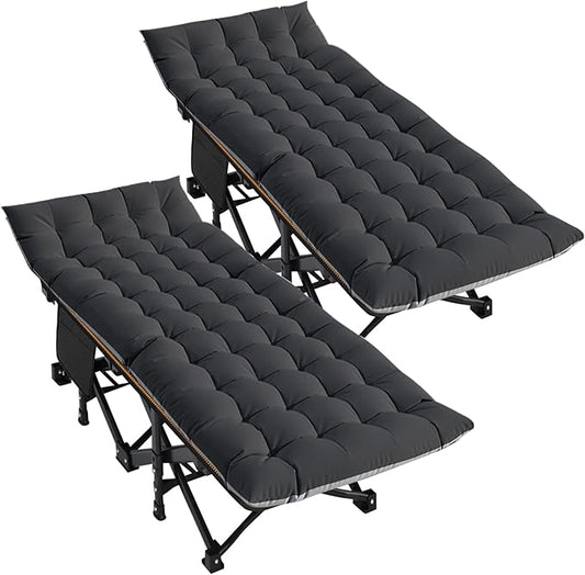 DoCred Folding Camping Cot with Mattress, 2 Pack Heavy Duty Folding Cot for Adults, Portable Sleeping Cot Bed Adults Outdoor Bed with Carry Bag, Travel Camp Cots