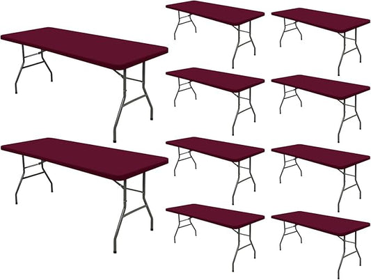 8 Foot Picnic Table Cover Fitted 10 Pack Elastic Tablecloth for Rectangle Tables Waterproof Stretch Washable Folding Indoor Outdoor Spandex Table Cloth for Parties Banquet Camping (Wine Red,30" x 96")