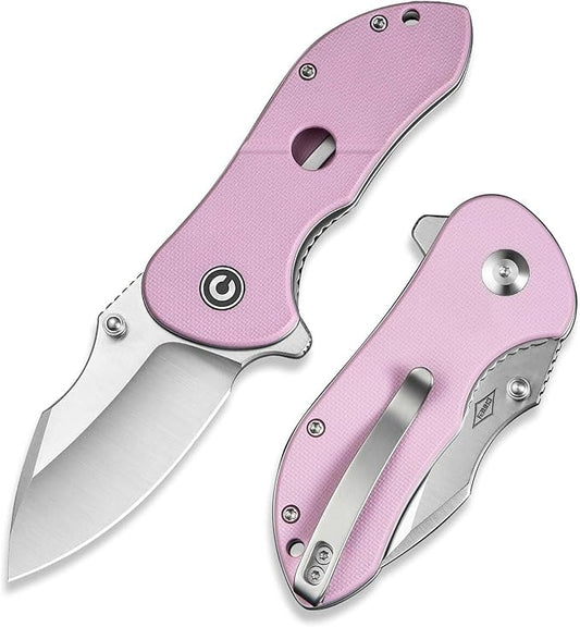 CIVIVI Gordo Small Folding Pocket Knife for EDC, 2.51" D2 Blade G10 Handle with Carry Clip, Slim EDC Pocket Knife for Women Men C22018C-4, Pink