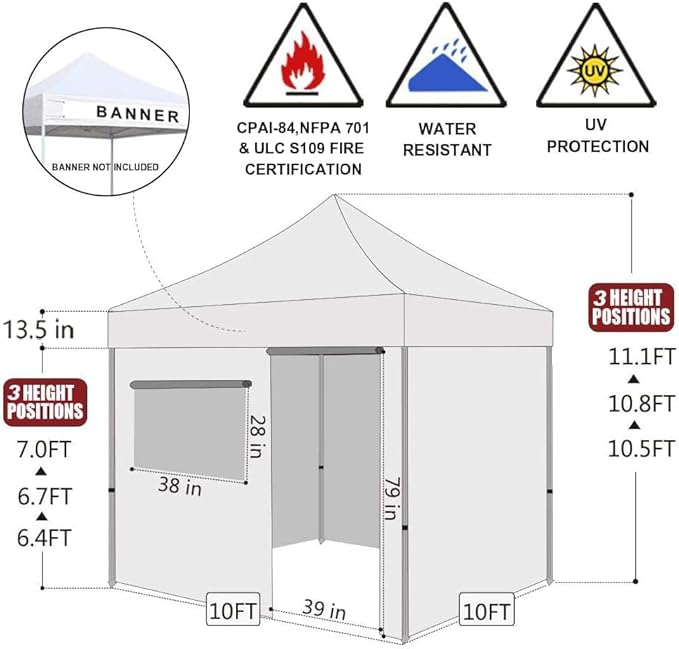 Eurmax USA 10'x10' Pop-up Canopy Tent Commercial Instant Canopies with 4 Removable Zipper End Side Walls and Roller Bag, Bonus 4 SandBags(Forest Green)