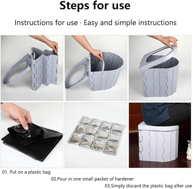 Portable Foldable Camping Toilet for Home, Car, and Camping (Model B) Including 5 Heavy-duty Garbage Bags and 1 Foldable Organizer Bag