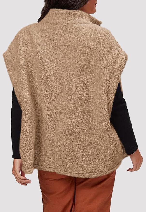 Hongqizo Womens Fuzzy Fleece Vest Casual Oversized Warm Button Down Sherpa Vest Jacket with Pockets