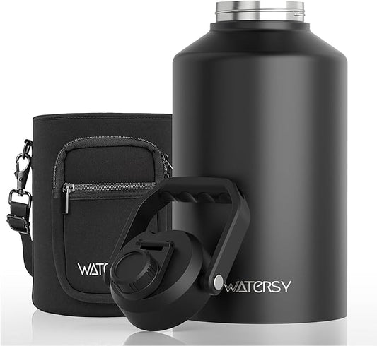 1.5 Gallon Water Bottle Insulated(Cold for 48 Hrs),BPA Free&Leak Proof,196oz Stainless Steel Water Jug,Big thermos,Large Water Bottle with Handle for Gym,Hiking,Camping&Travel,Black