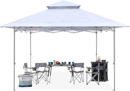 ABCCANOPY 13x13 Pop Up Canopy Base on 10x10 Canopy Frame with Double Ventilated Top, 4 Sandbags, 4 Ropes and 8 Stakes (White)