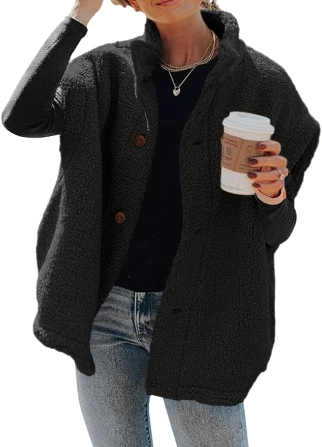 Hongqizo Womens Fuzzy Fleece Vest Casual Oversized Warm Button Down Sherpa Vest Jacket with Pockets