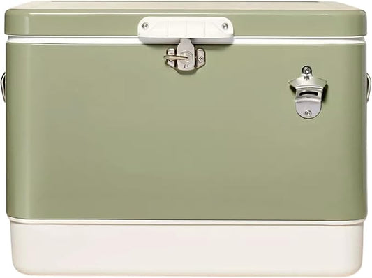FSE Retro Metal Cooler, 80 Can/54 Qt. Capacity, Hard-Sided, Two Tone, Holds Up to 80 Beverage Cans, Metal Construction with Plastic Lining