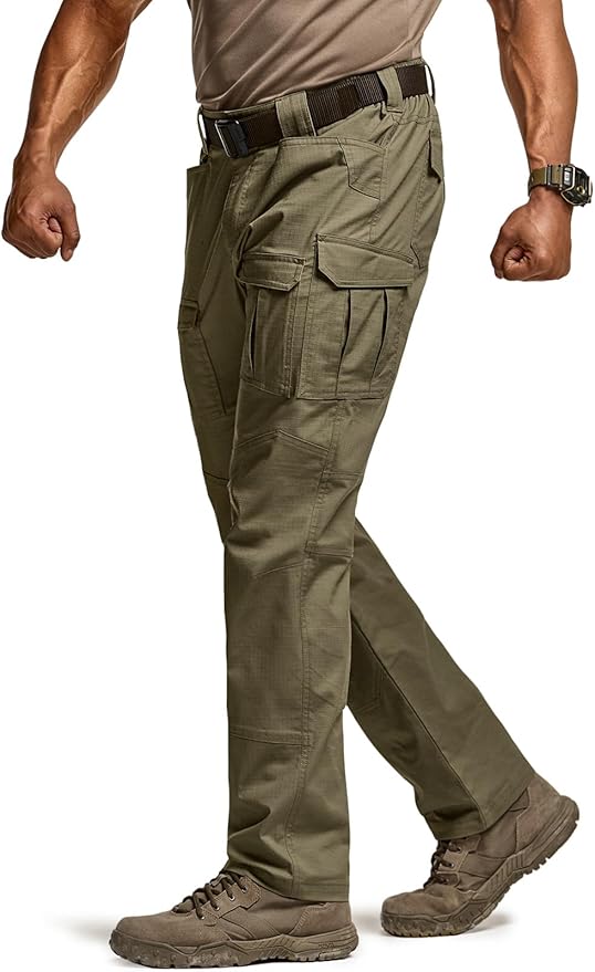 CQR Men's Flex Ripstop Tactical Pants, Water Resistant Stretch Cargo Pants, Lightweight EDC Hiking Work Pants