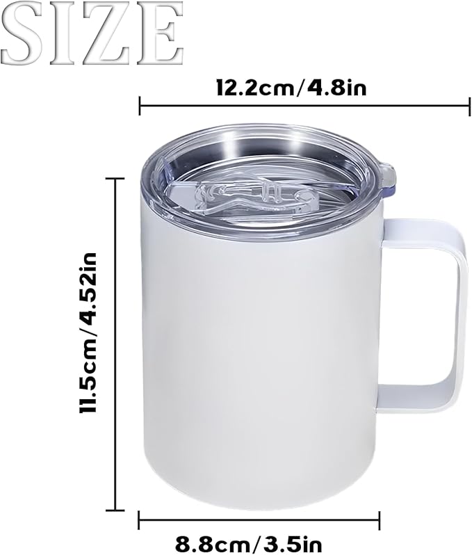 12OZ Sublimation Insulated Stainless Steel Coffee Mug with Lid Bulk 4 Pack,Double Wall Vacuum Travel Coffe Cup with Handle,Reusable Metal Thermos Tumbler,Camping Mugs Keep Hot