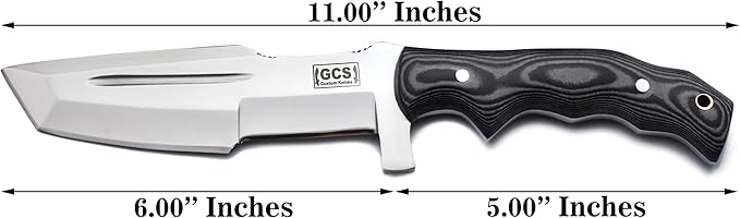 GCS Handmade D2 steel Hunting Knife G10 Handle Fixed Blade Knife Right Hand Scout Carry Buffalo leather Sheath and Sharpening Stone for Hunting Camping Survival and EDC