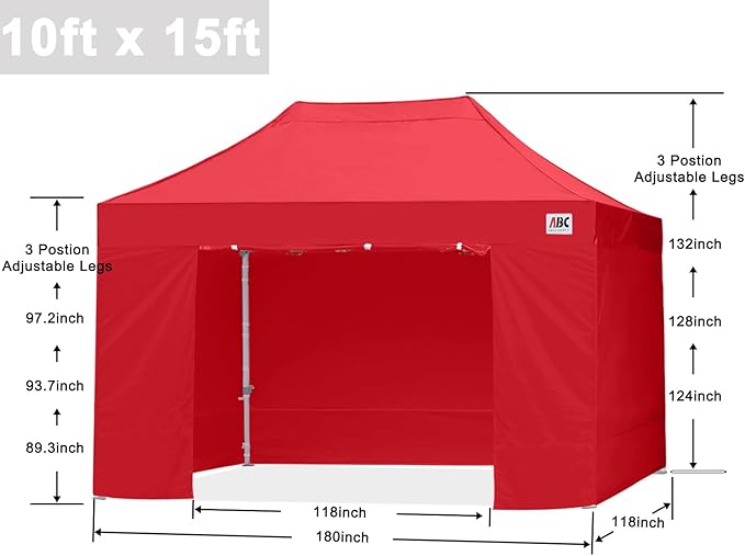 ABCCANOPY Easy Pop Up Canopy Tent with Sidewalls 10x15 Commercial -Series,Red