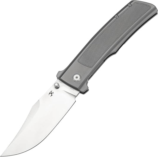 KANSEPT Bison Pocket Folding Knife, 4.25'' Satin CPM S35VN Steel Sharp Blade, Plain Titanium with Frag Pattern Handle, Frame Lock and Thumb Stud for Edc, Camping Hiking Knives K1108A1