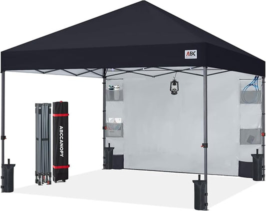 ABCCANOPY Pop Up Canopy with Sidewall,10x10 Outdoor Canopy Tent with Storage Sidewall for Commercial Events with 4 Weights (Black)