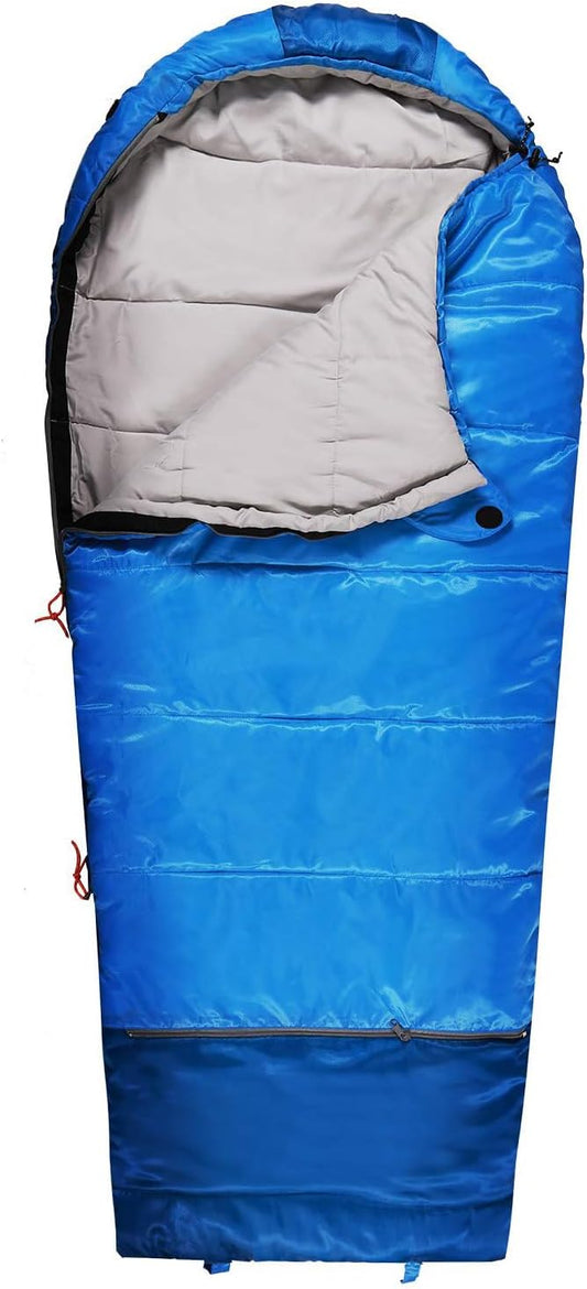 REDCAMP Kids Mummy Sleeping Bag for Camping, 3 Season Cold Weather Sleeping Bag Fit Boys,Girls & Teens, Blue/Rose Red