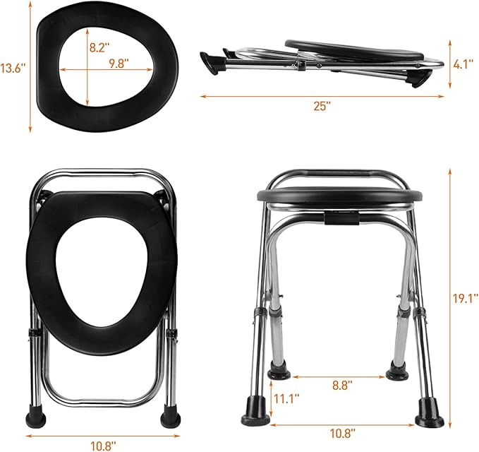 Upgrade Portable Toilet for Camping, Height Adjustable Travel Portable Potty for Adults, Stainless Steel Foldable Toilet for Car,Hiking,Beach and Camping Outdoor Use