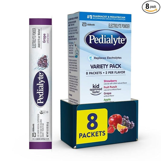Pedialyte Electrolyte Powder | Hydration Drink for Kids & Adults | Variety Pack: Grape, Strawberry Lemonade, and Orange, 8 Powder Packets