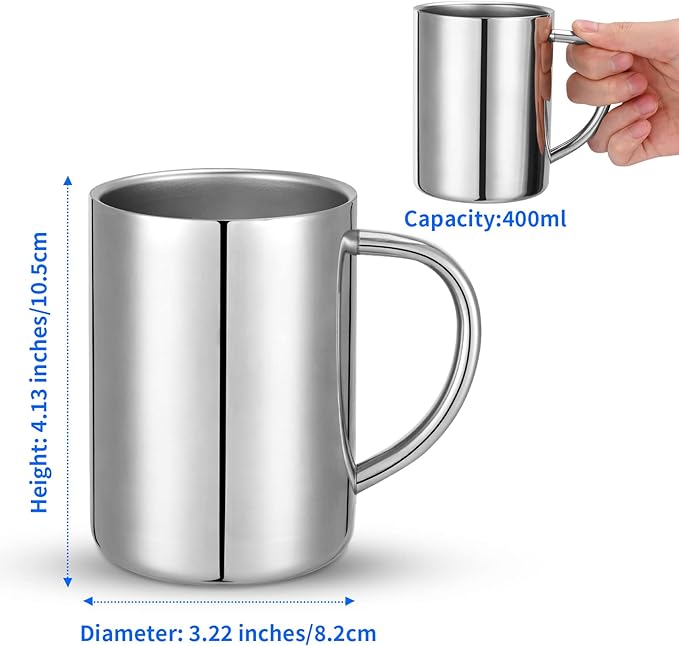 400ml Insulated 304 Stainless Steel Coffee Mug, Double-Wall Vacuum Travel Tumbler, Shatterproof for Camping, Office, and Outdoor - Durable, Perfect for Hot and Cold Drinks (Set of 2)