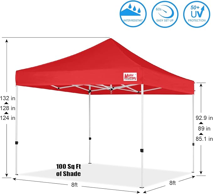 MASTERCANOPY Pop Up Canopy Tent Commercial Grade Instant Shelter (8x8, Red)