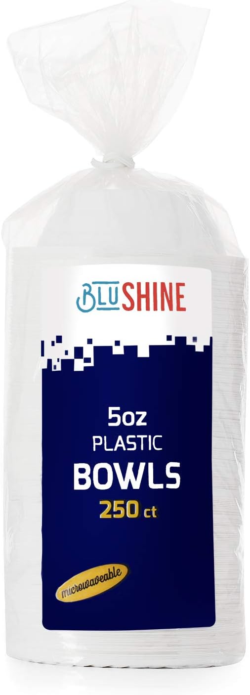 250 Pack- 5 Oz Disposable Plastic Bowls Plates - Strong and Sturdy - Heat-Resistant and Soak-Proof - Does Not Melt or Cave in Microwave - Heavy Duty BPA-Free Plastic