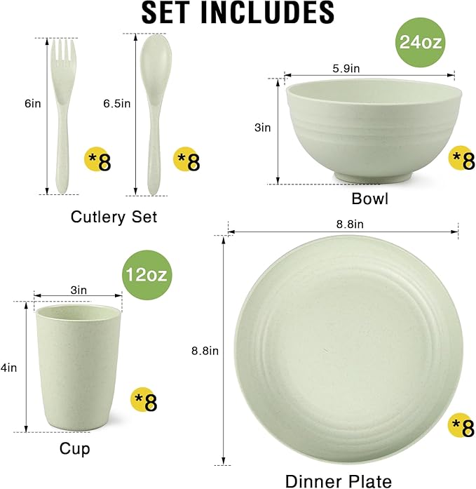 shopwithgreen Wheat Straw Dinnerware Sets for 8, 40 PCS Unbreakable Plates and Bowls Sets, Reusable Dinner Dishes Set, Bowls, Cups,Plates for Camping, Kitchen, RV, Dorm,Dishwasher Microwave Safe