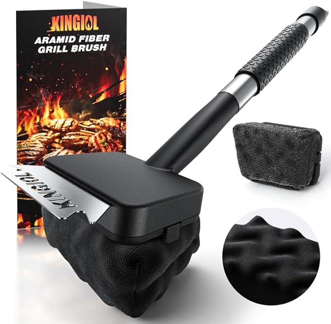 Grill Brush for Outdoor Grill - Bristle Free Grill Cleaning Brush, Black Aramid Fiber Heat-Resistant Pad, BBQ Cleaner Durable Scraper Tools for Cast Iron or Stainless-Steel Grates (Grill Brush Black)
