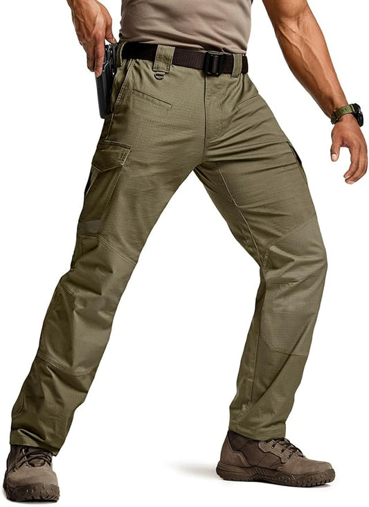CQR Men's Flex Ripstop Tactical Pants, Water Resistant Stretch Cargo Pants, Lightweight EDC Hiking Work Pants