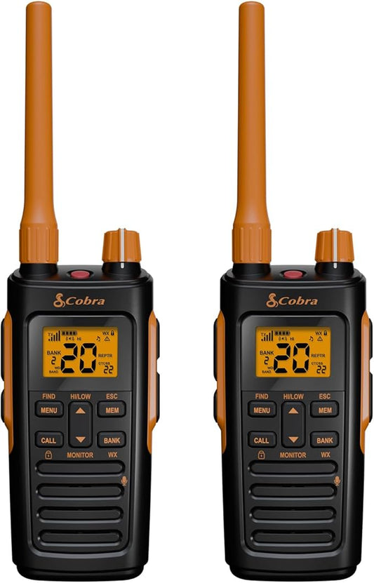 Cobra Trailblazer 450 GMRS Radio (2-Pack) – IP54 Weather Resistant, 16hr Battery, 2.5W Long Range Walkie Talkies, Large LCD Display, NOAA, Programmable Software, Removable Antenna, Repeater Capable