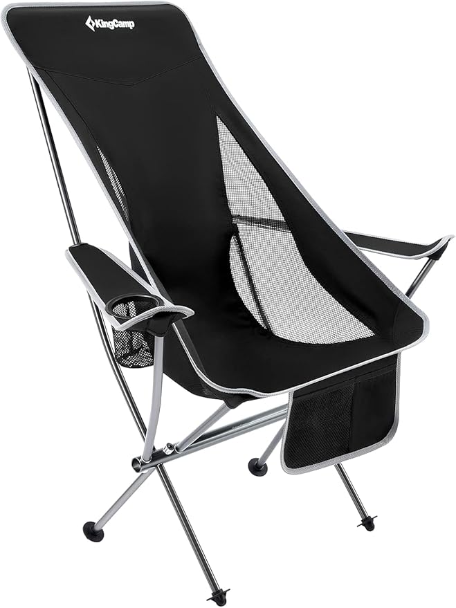 KingCamp Compact Camping Chair with Armrest Ultralight High Back Backpacking Chairs for Adults Lightweight Folding Chair Heavy Duty Support 265 Lbs Portable for Traveling, Lawn, Festival, Black