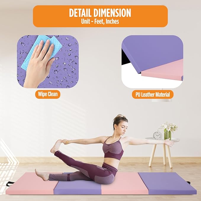 Gymnastics Mats Foldable Tumbling Mats Portable Gymnastics Exercise Mat 2'x6'/2.5'x6.4'/4'x6'/4'x8'/4'x10'/ Gymnastics Tumbling Mats Pad Home Exercise Panel Mat With Carrying Handles