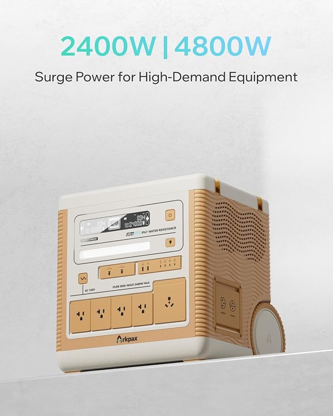 Ark PRO 2400W Portable Power Station, 2300Wh LFP Battery & 1200W Solar Input, Expandable to 25.3kWh, for Camping/RV/Home Backup, Pure Sine Wave AC Outlet,10ms UPS, Powers 13 Devices Simultaneously