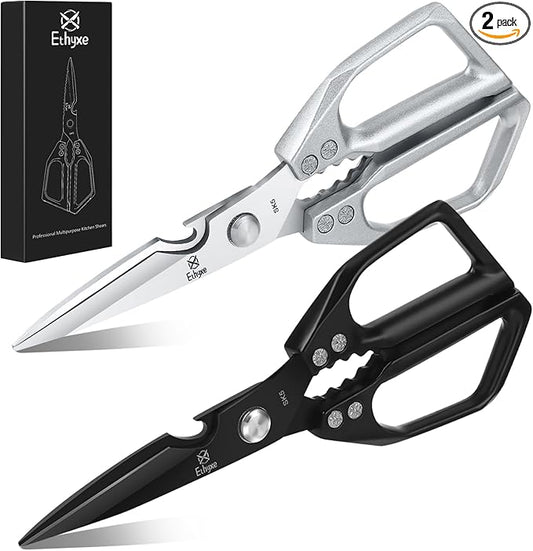 Kitchen Scissors Set - Heavy Duty Japanese Style, Dishwasher Safe, All Purpose Meat Cutting Shears, Sharp Food Scissors for Chicken Bones, Turkey, Fish & Vegetables