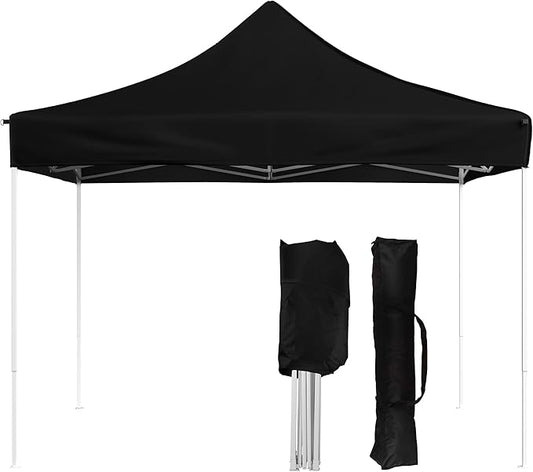 Pop Up Canopy - 10x10 ft Canopy Tent - UPF30 Beach Tent Sun Shelter - Adjustable Height EZ Up Canopy with Bag - Tents for Parties by Stalwart (Black)