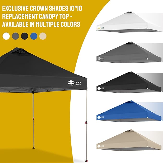 CROWN SHADES 10x10 Canopy Replacement Top - Only Compatible with Crown Shades RM100H Series, Silver Coated with Air Vent, Black (Top Only)