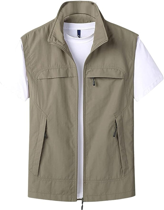 Gihuo Mens Casual Lightweight Travel Vest Summer Utility Safari Vest Sleeveless Jackets for Travel Hiking Fishing
