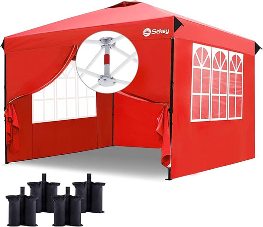 Sekey 10x10 Pop Up Canopy with 4 Sidewalls, One Push Setup Instant Outdoor Gazebo, Instant Easy Up Canopy with UPF50+ Top, 4 Weight Bags for Events, Beach, Patio, Camping