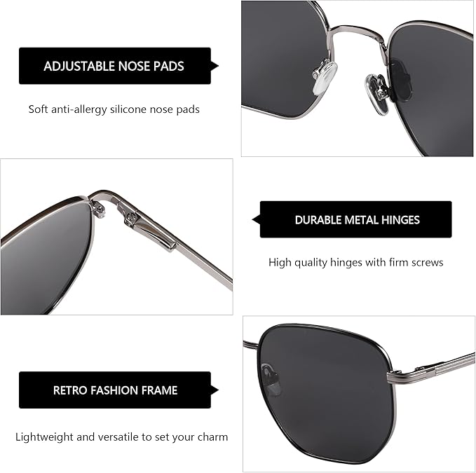 ZENOTTIC Hexagon Polarized Retro Sunglasses for Men Women-Vintage Metal Frame Design UV Protection Trendy Fashion Shades