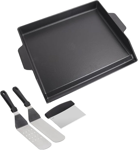 Universal Cast Iron Cooking Griddle for Gas Grill, 18.6" x 14" Nonstick Coating Griddle Flat Top Plate for Charcoal Grill, Stove Oven, Electric with Knife and Spatula Set