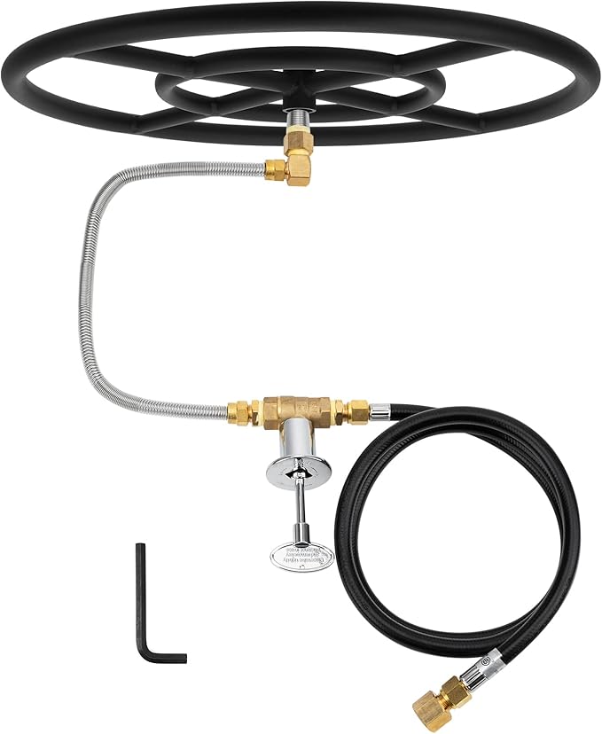Stanbroil Natural Gas Fire Pit Burner Ring Installation Kit, Black Steel, 18-inch