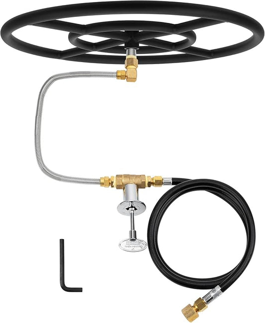 Stanbroil Natural Gas Fire Pit Burner Ring Installation Kit, Black Steel, 18-inch