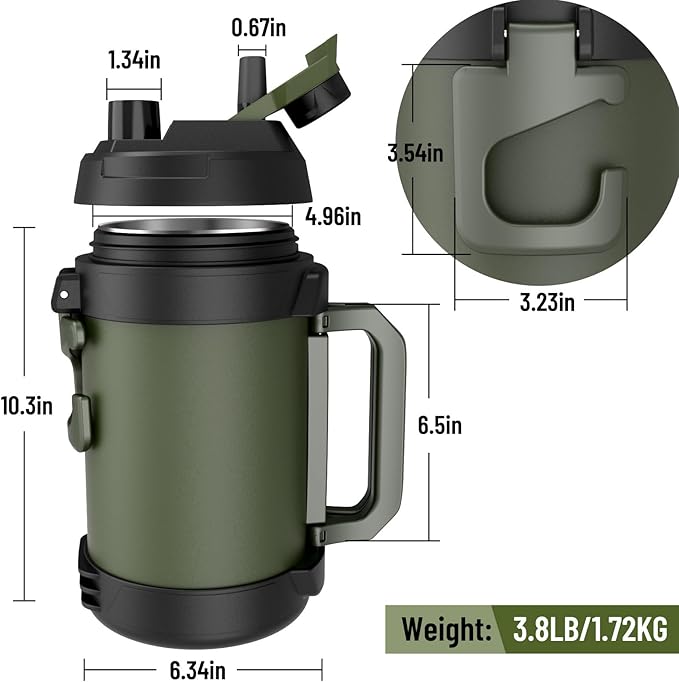 1 gallon water jug, 128 oz Large Insulated Stainless Steel Sports Water Jug, Large Triple Wall Vacuum Insulation Water Bottle-Keeps Cold up to 48 Hrs-Sweat Proof, for Gym, Hiking & Camping