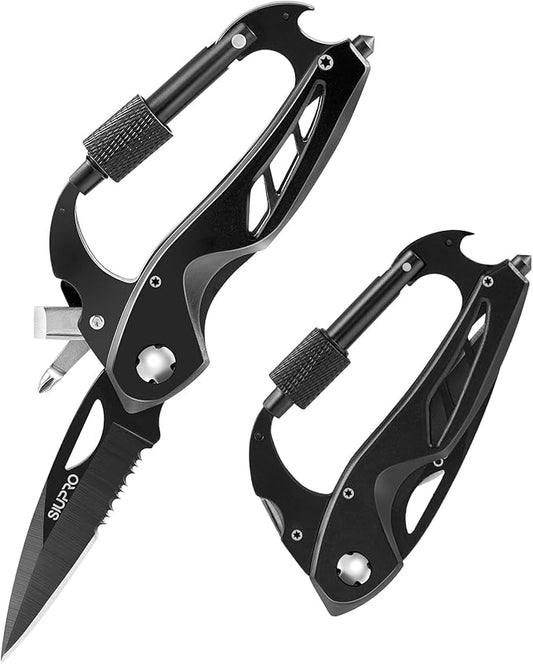 Multitool Carabiner Knife, Pocket Knife for Men with Bottle Opener, Window Breaker and Screwdriver, Tactical Survival EDC Gear for Hiking, Camping, Outdoor, Stocking Stuffers Gifts