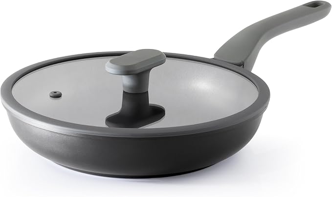 Nonstick Ceramic Frying Pan with Lid, 8/10 Inch Skillet with Stay Cool Handle, Fully Coated, Induction Compatible & Oven Safe, 100% Dishwasher Safe, PTFE & PFOA Free（10 Inch, Black Sesame）