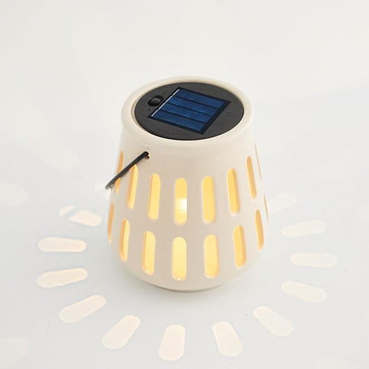 Solar Table Lanterns Outdoor Waterproof - Hanging Lamp Table Top Lights -Solar Powered Decorative Lantern for Desk Patio Porch Garden Modern Home Decor, Birthday Gift for Women/Men (Ceramic Beige)
